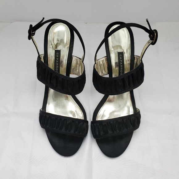 Caparros Open Toe Sling Back Strap Satin High Heel Sandals Black Colour - Picture 1 of 7